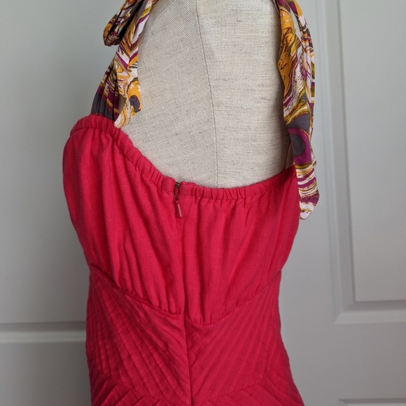Free People Dress Maxi Multicolor Tie Straps Sleeveless Linen Hot Pink 10 NWT - Picture 10 of 14